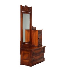 Antike Löffel geschnitzt Eiche Low Dresser mit Dressing Spiegel & Hat Box c1900