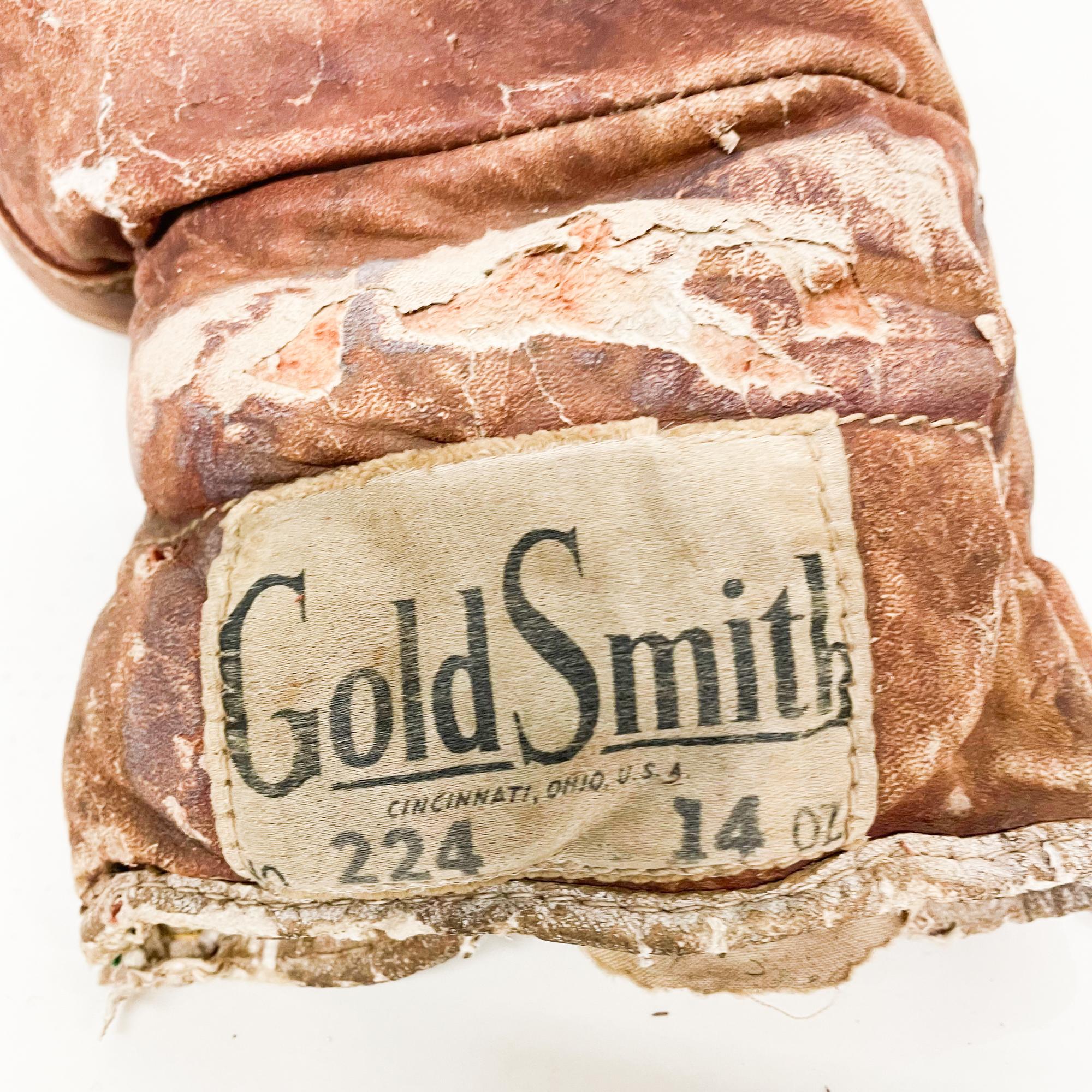 Mid-Century Modern Antique Sport Distressed Brown Leather Boxing Glove Goldsmith Cincinnati Ohio