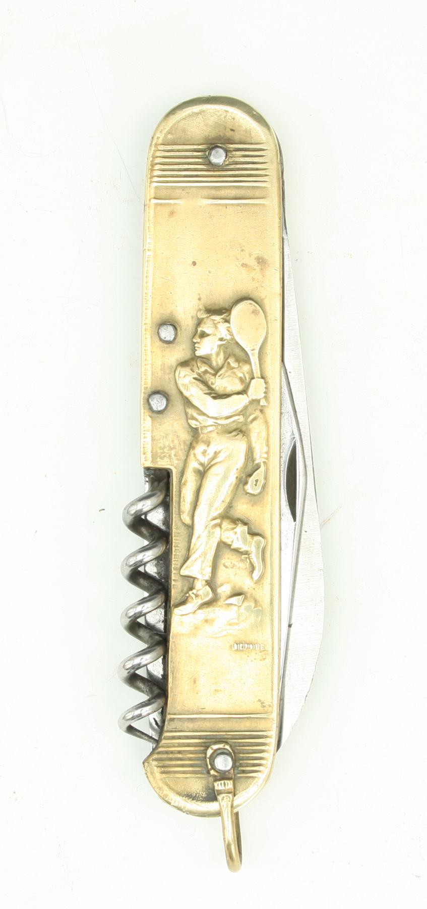 Bronze Antique Sporting Pen Knife, Boxing, Tennis, 1930s