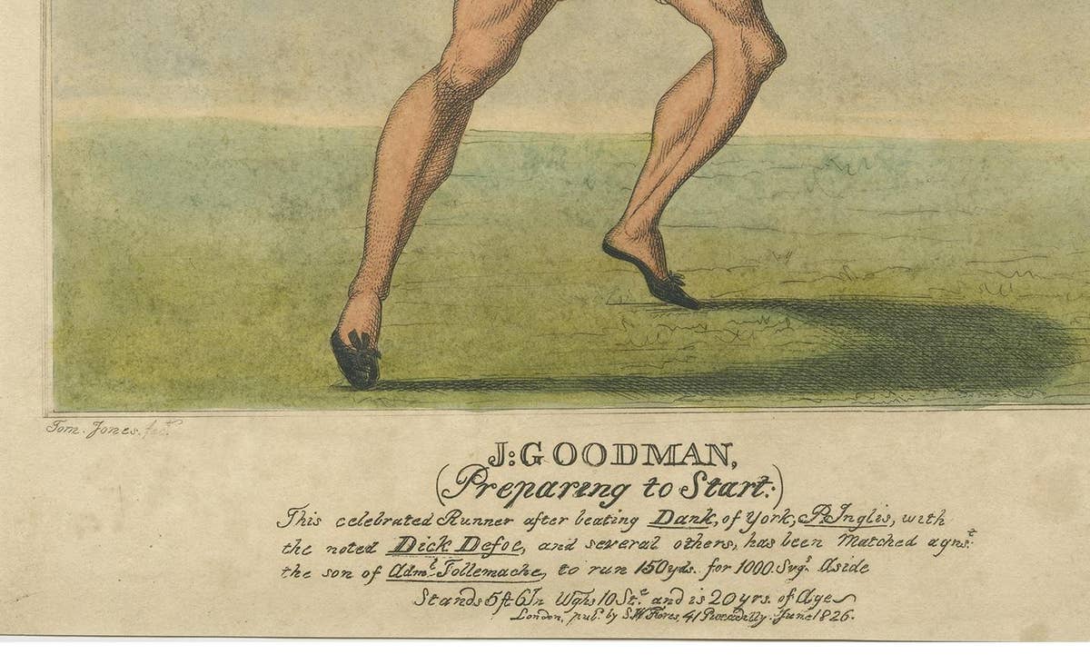 Antique Sports Print of J. Goodman 'Runner' by S.W. Fores, 1826