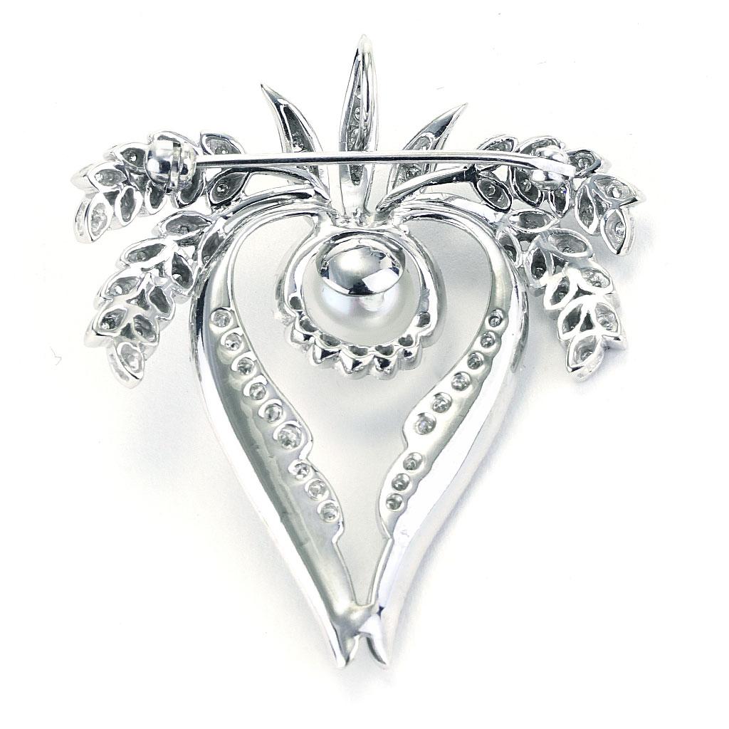 Art Nouveau Antique Spray Design Pendant With Diamonds And Pearls In 14K White Gold For Sale