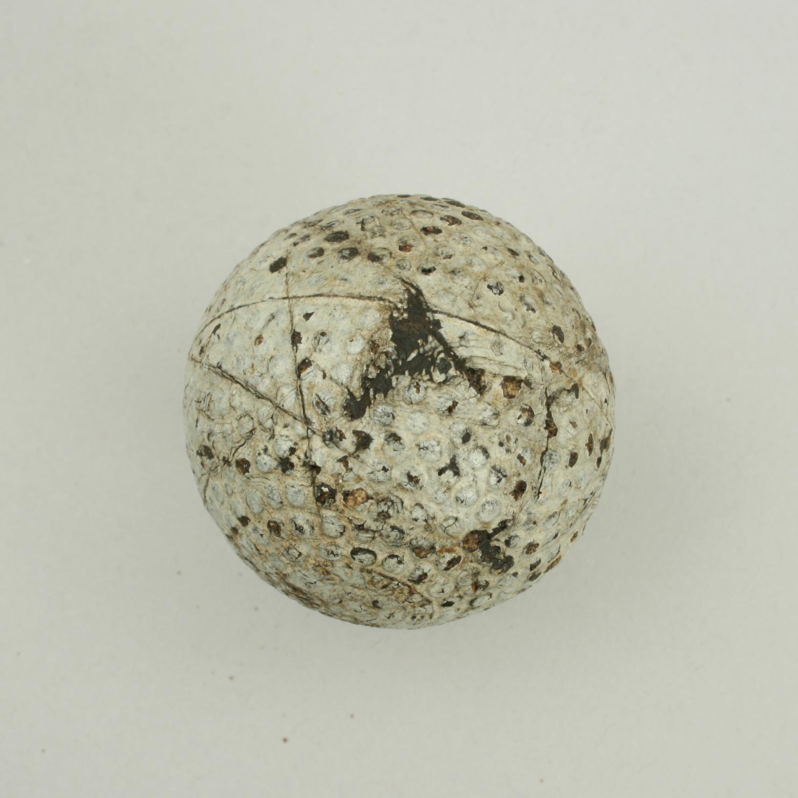 'S.Vale Hawk' Bramble Golf Ball.
A good example of a ' Springvale Hawk' bramble patterned rubber core golf ball. The golf ball is in fair condition and is manufactured by Hutchison Main & Co., Glasgow Scotland, circa 1900. The ball is marked 'S.
