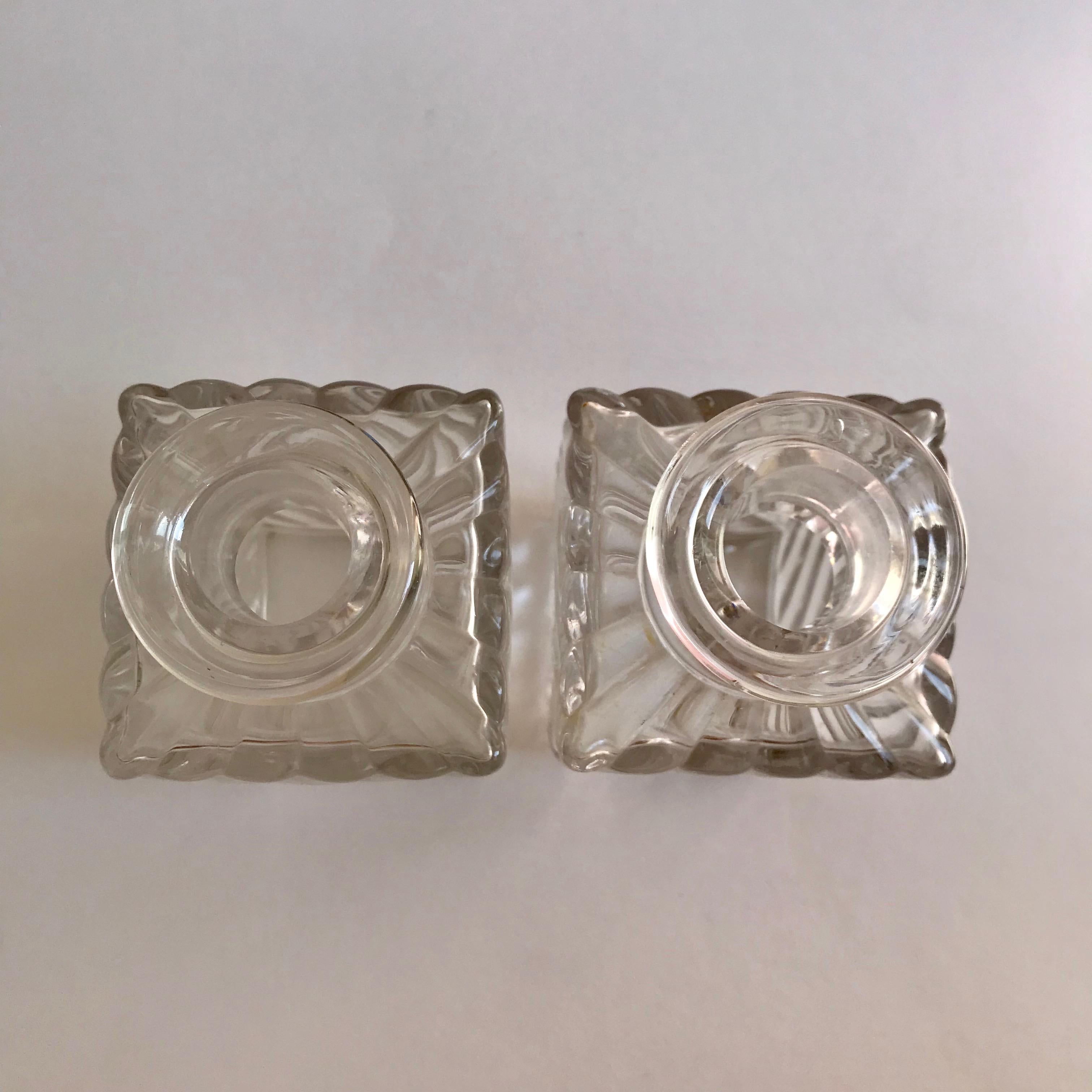 19th Century Antique Square Base Crystal Bamboo Swirl Perfume Bottles by Baccarat For Sale