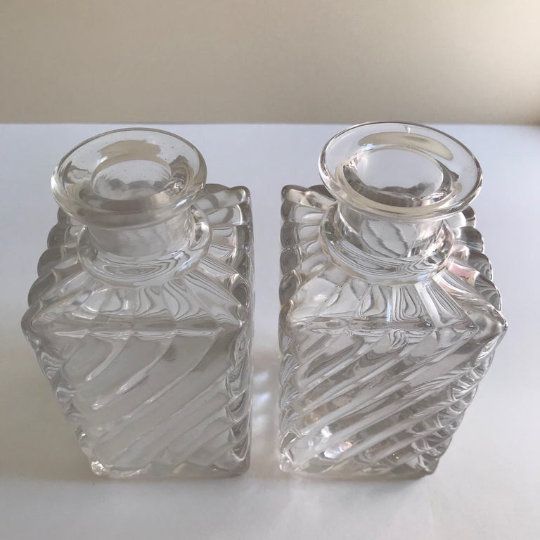 Antique Square Base Crystal Bamboo Swirl Perfume Bottles by Baccarat For Sale 2