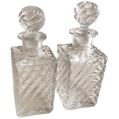 Antique Square Base Crystal Bamboo Swirl Perfume Bottles by Baccarat