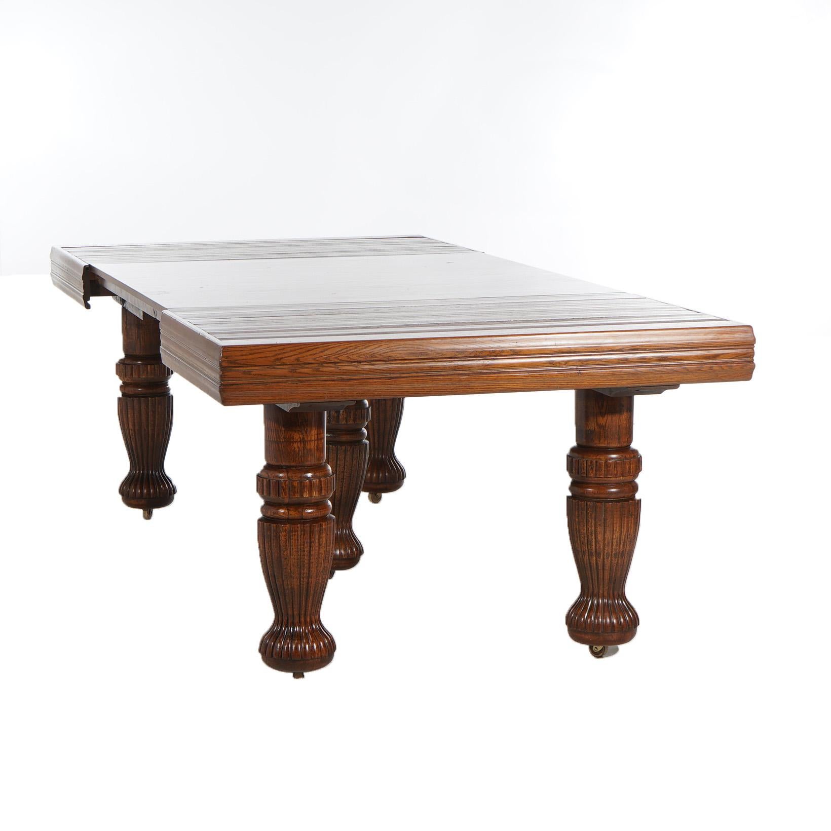 Antique Square Carved Oak Folding Extension Dining Table C1900 In Good Condition For Sale In Big Flats, NY