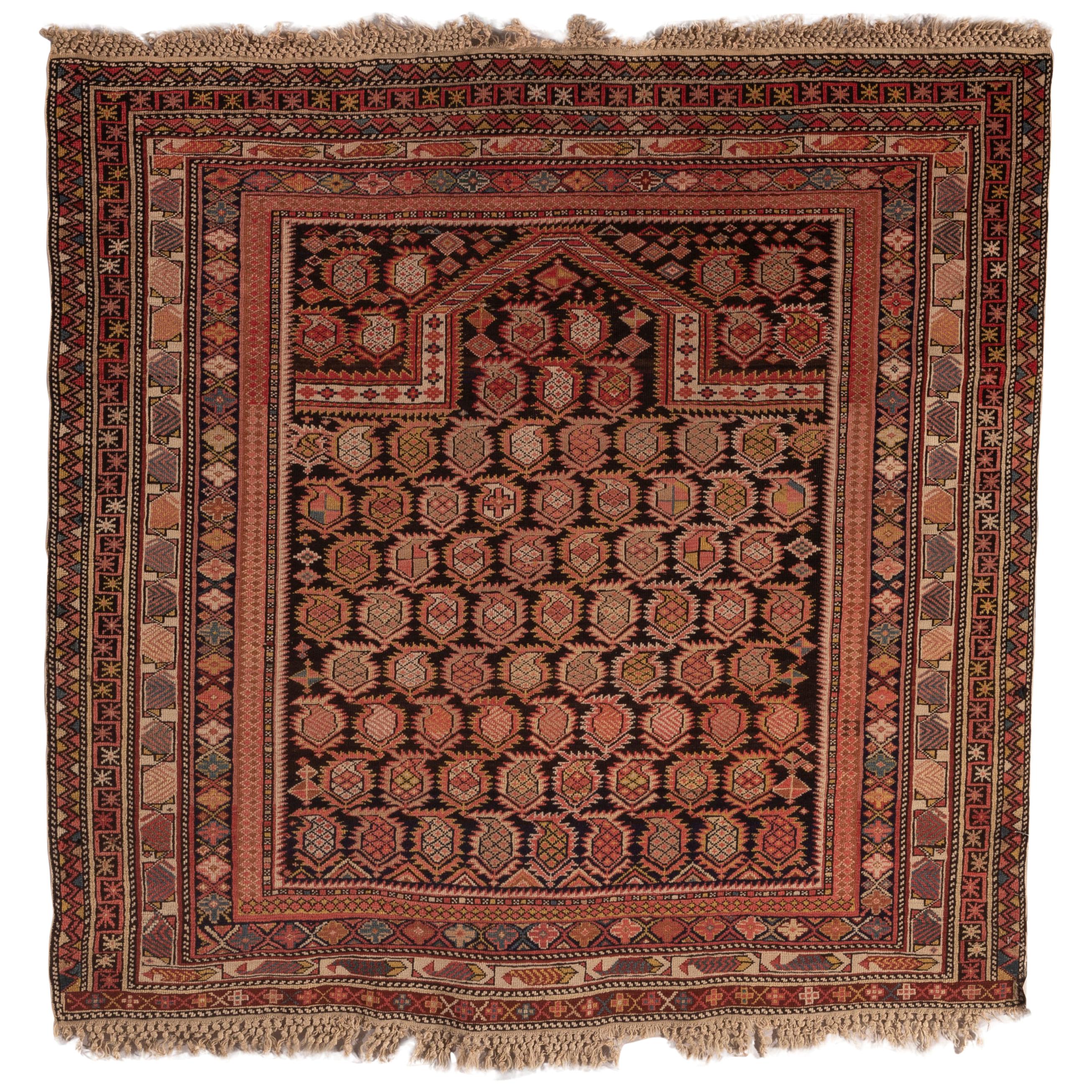 Antique Square Caucasian Marasali Shirvan Rug, circa 1880