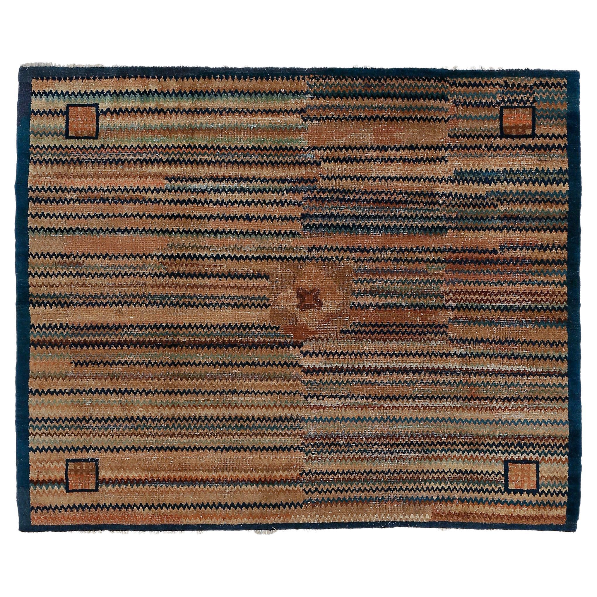 Antique Square Chinese Rug with Abstract Design