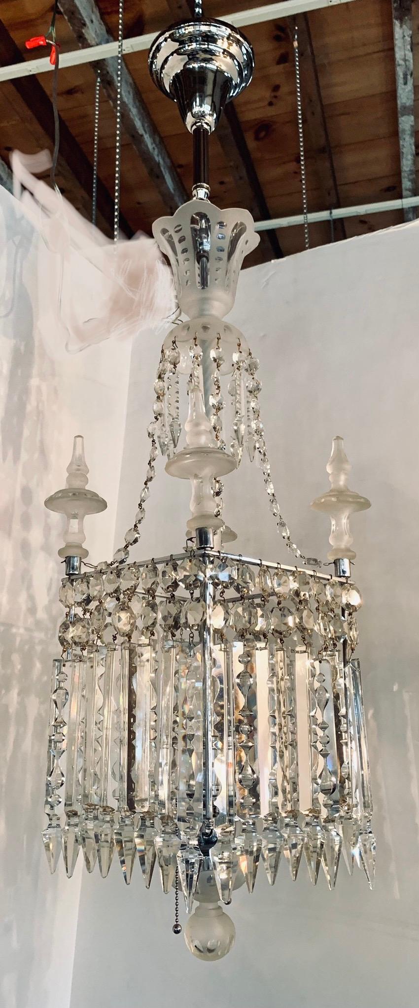 Antique Square Crystal Chandelier with Frosted Glass Spires 1