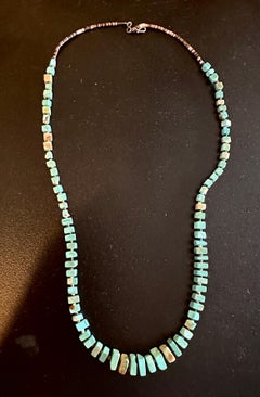 Antique Square Cut Turquoise Necklace Native American Indian Heishi Beads Rare