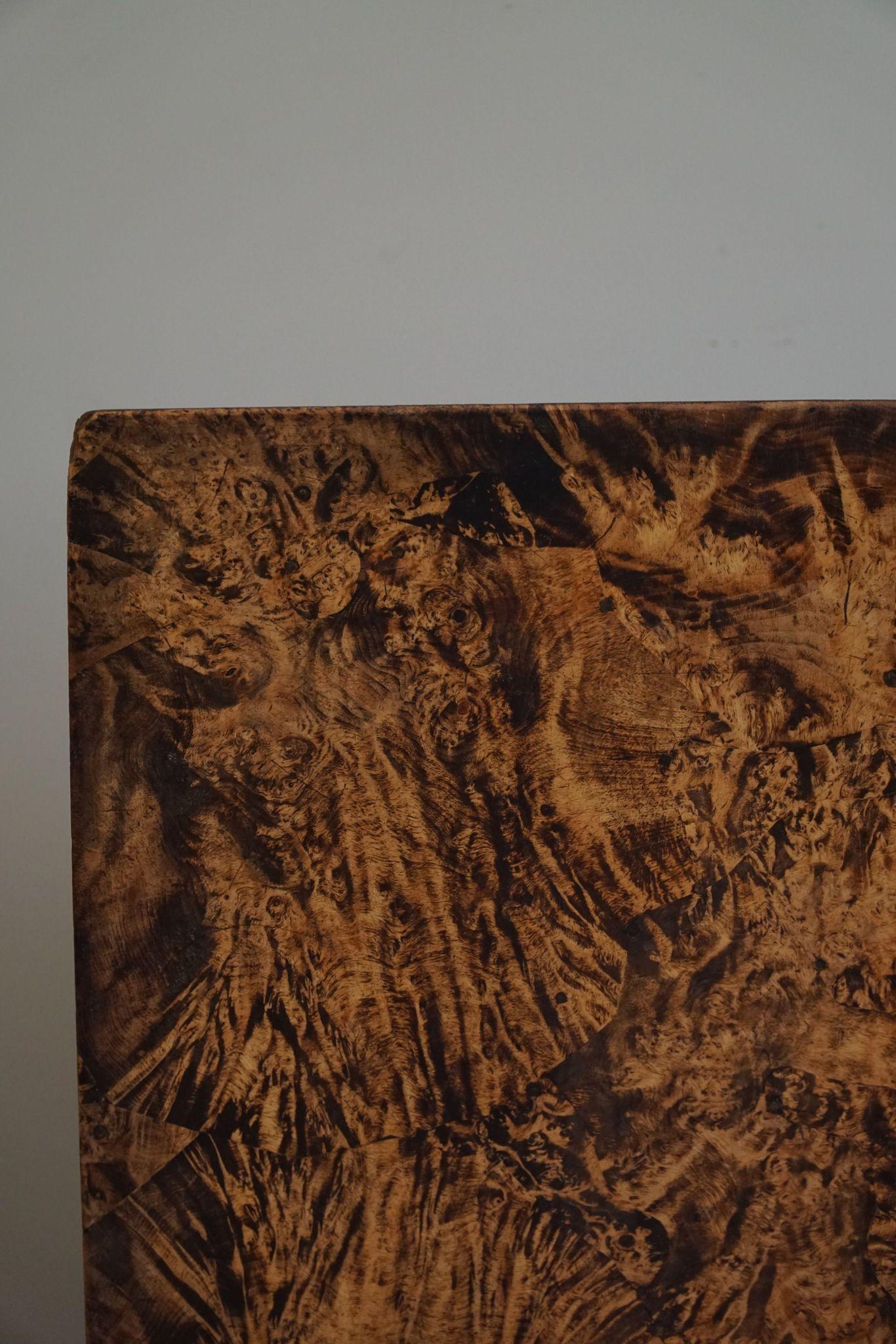 Antique Square Drop Leaf Table in Burl Wood, Handcrafted in Sweden, 19th Century For Sale 4