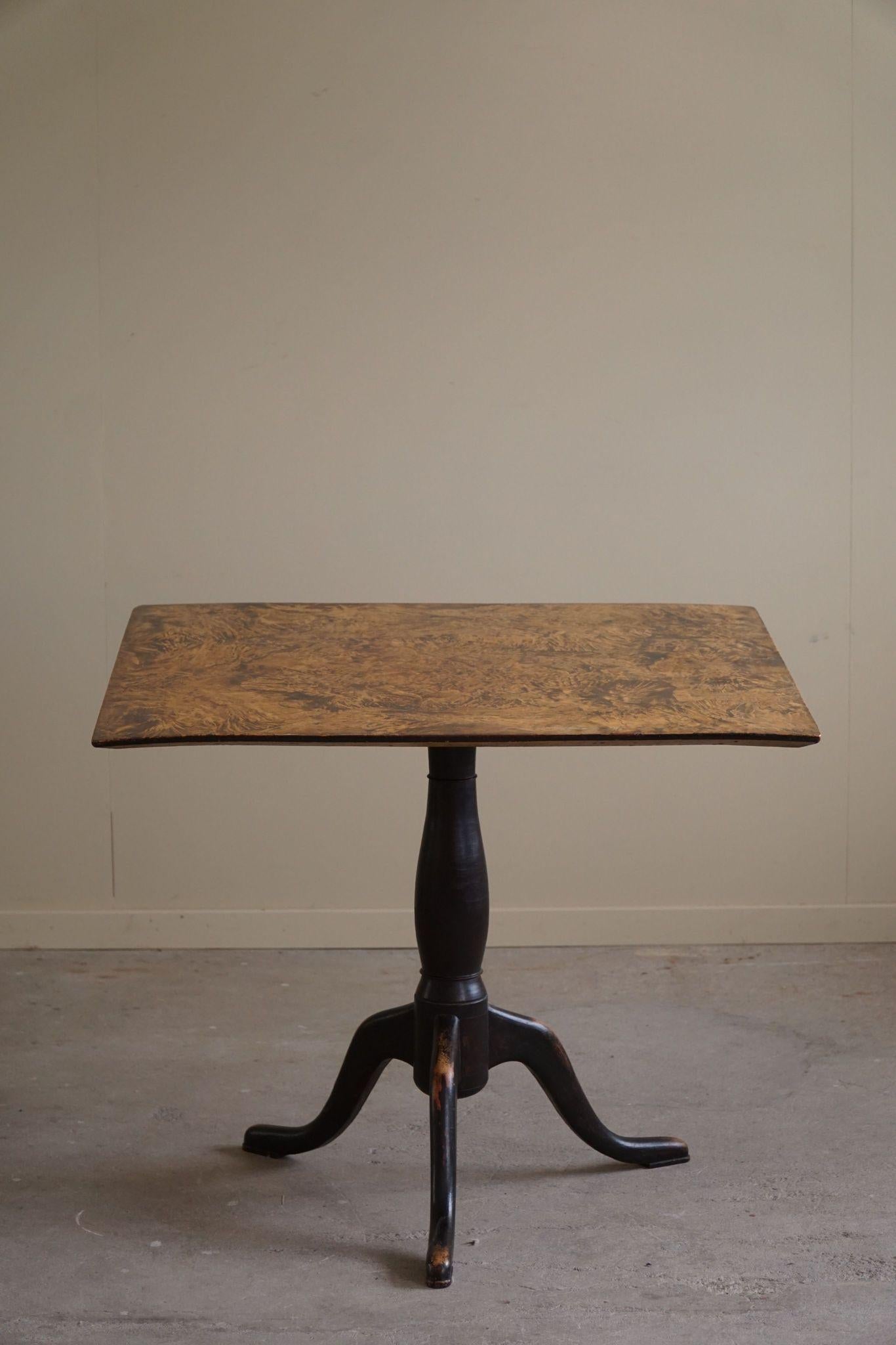 Art Deco Antique Square Drop Leaf Table in Burl Wood, Handcrafted in Sweden, 19th Century For Sale