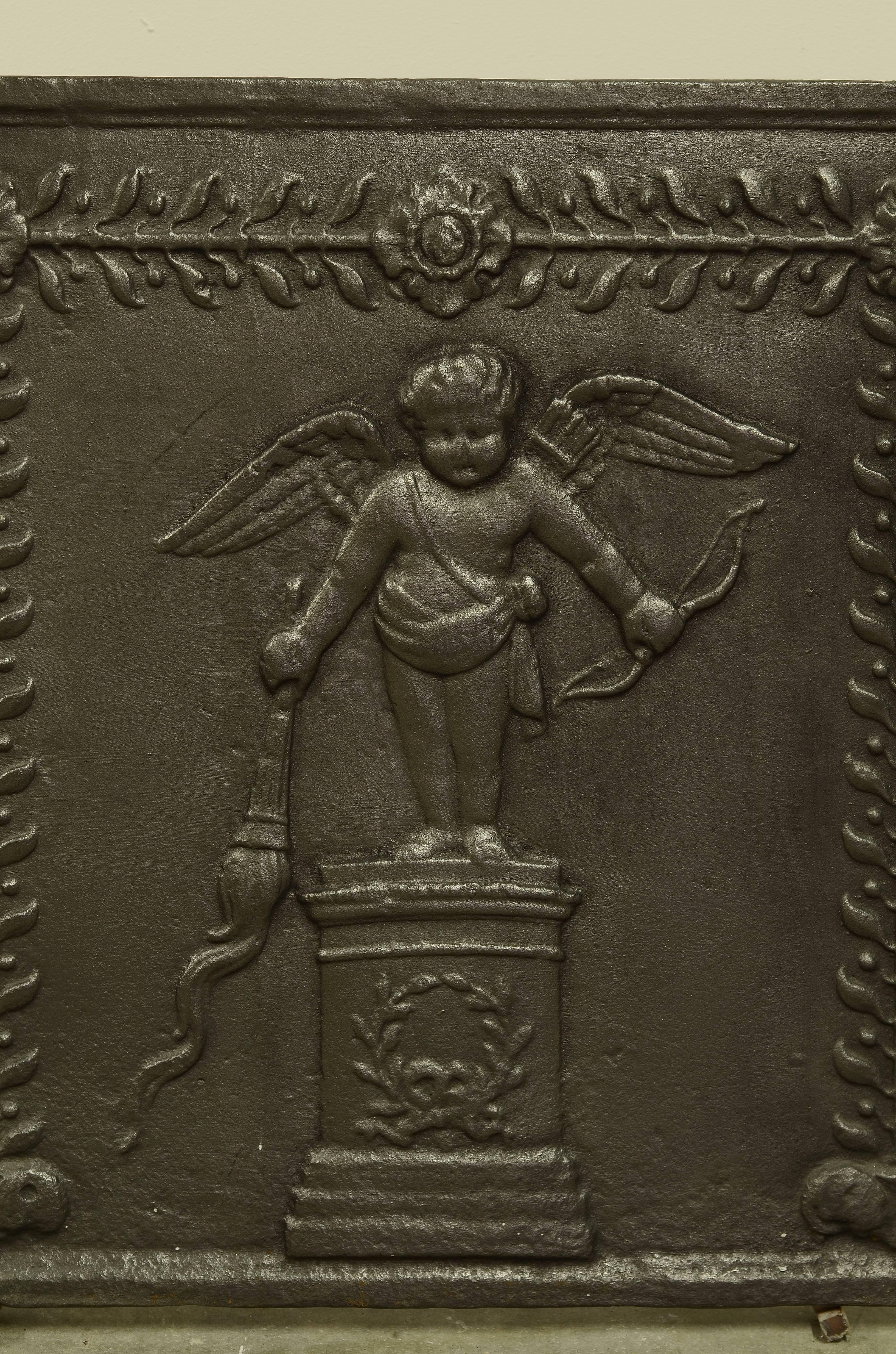 Louis XVI Antique Square Fireback, Cupid with Bow and Torch, 19th Century
