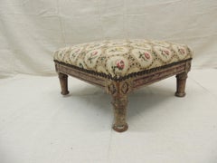 Antique Square Footstool with New Tapestry Cover from Colefax & Fowler