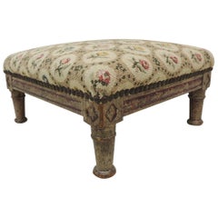 Antique Square Footstool with New Tapestry Cover from Colefax & Fowler