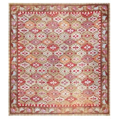 Antique Square French Aubusson Rug. Size: 8 ft 4 in x 9 ft 3 in