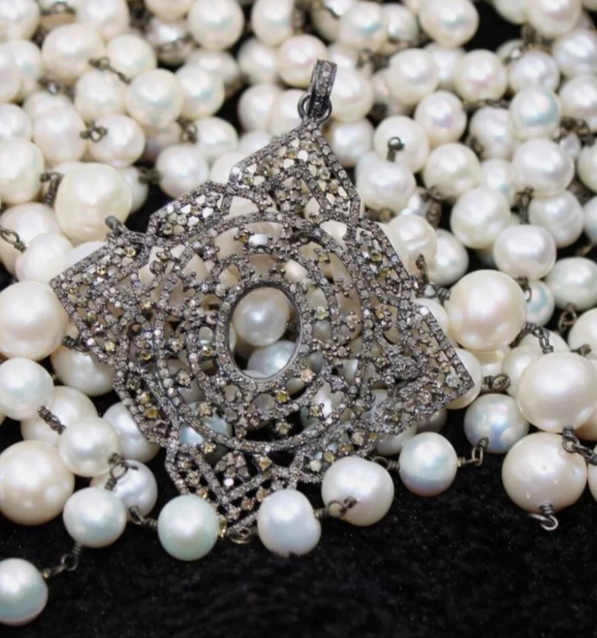 Taglio rotondo Antico ciondolo quadrato geometrico fatto a mano Ciondolo con diamante Gioielli in argento 925. in vendita