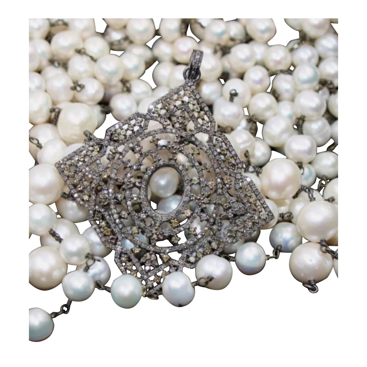 Antique Square Geometrical Handmade Pendant Diamond Pendentif 925 Silver Jewelry. en vente