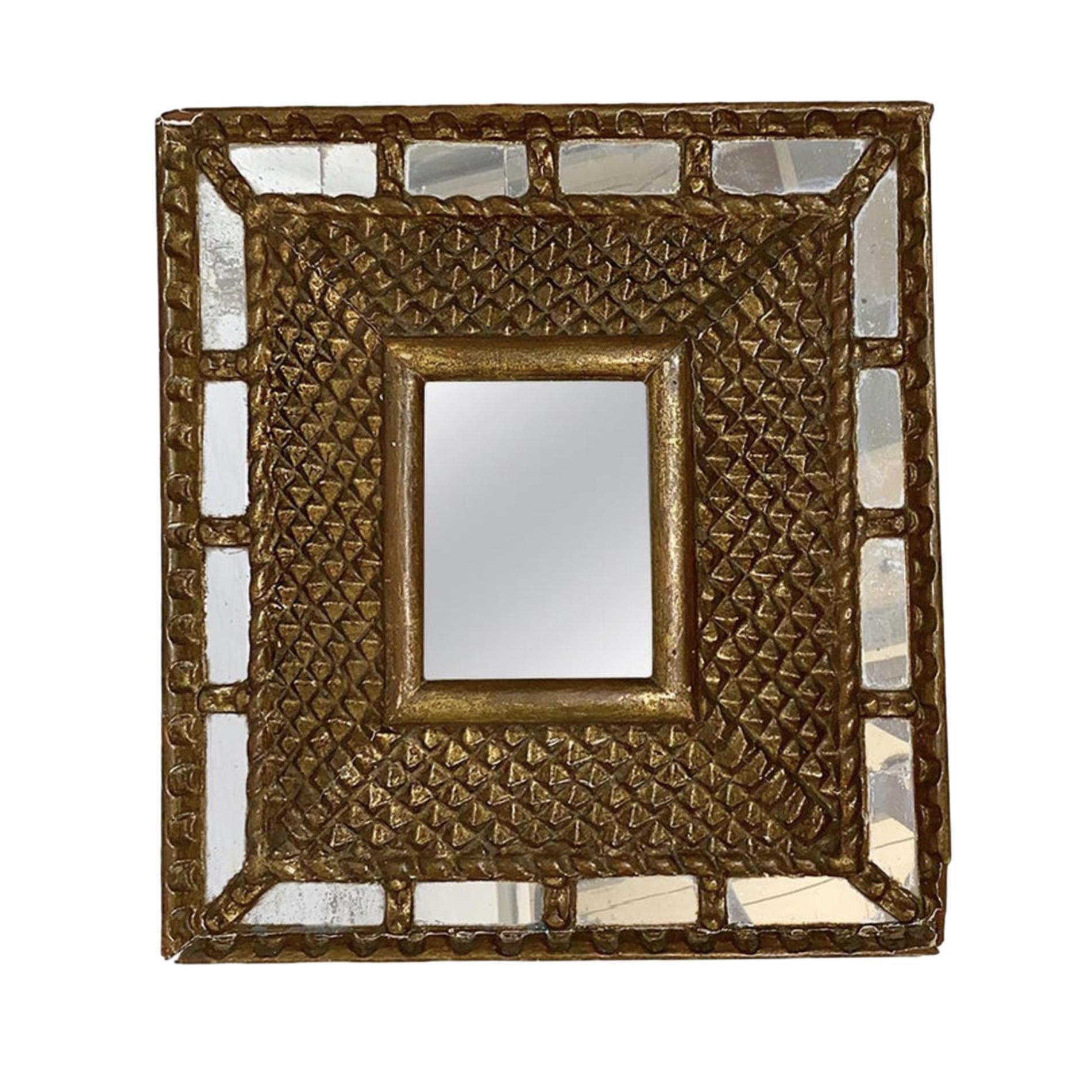 Early 20th Century Antique Square Gilt Wood Mirror For Sale