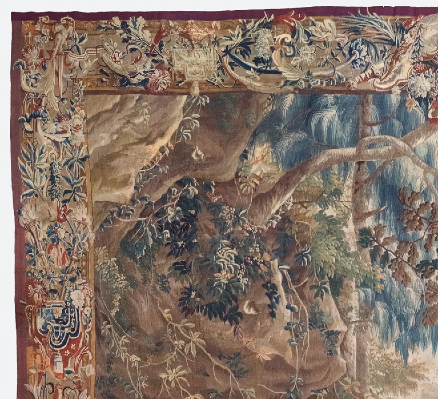 Hand-Woven Antique Square Late 17th C. Brussels Baroque Mythological Tapestry Mars Venus For Sale