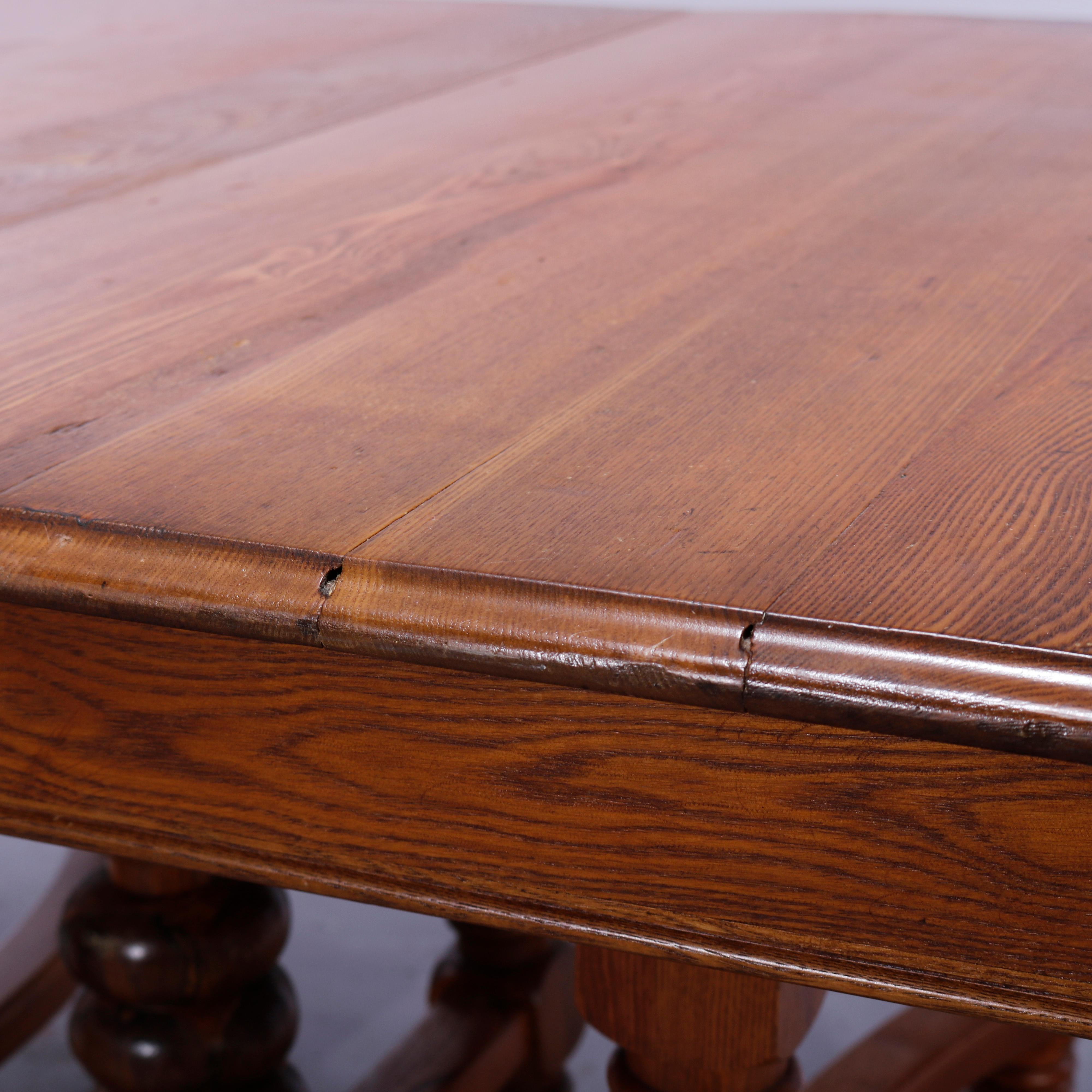 Antique Square Oak Extension Dining Table with Five Banquet Leaves, c1900 1
