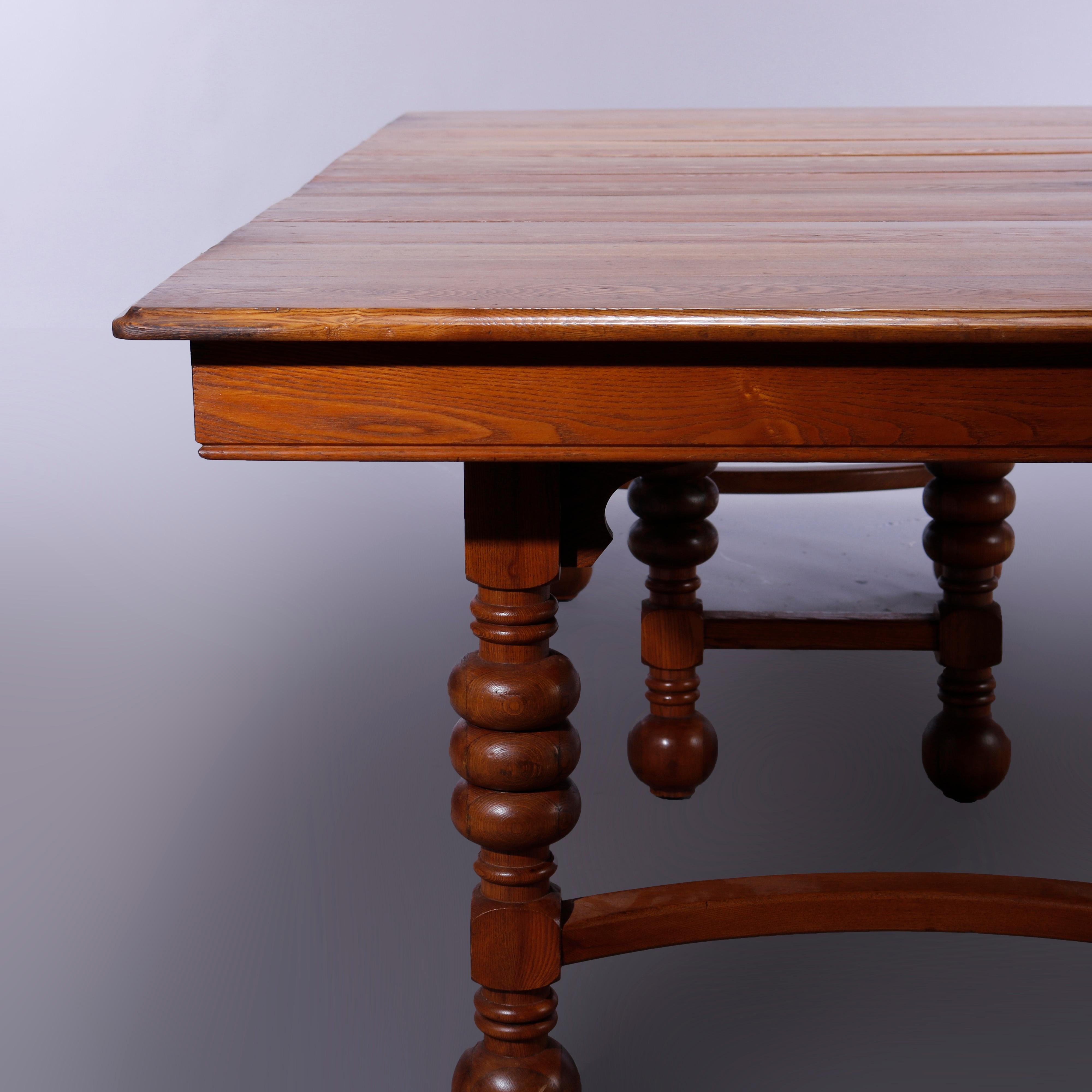 Antique Square Oak Extension Dining Table with Five Banquet Leaves, c1900 2