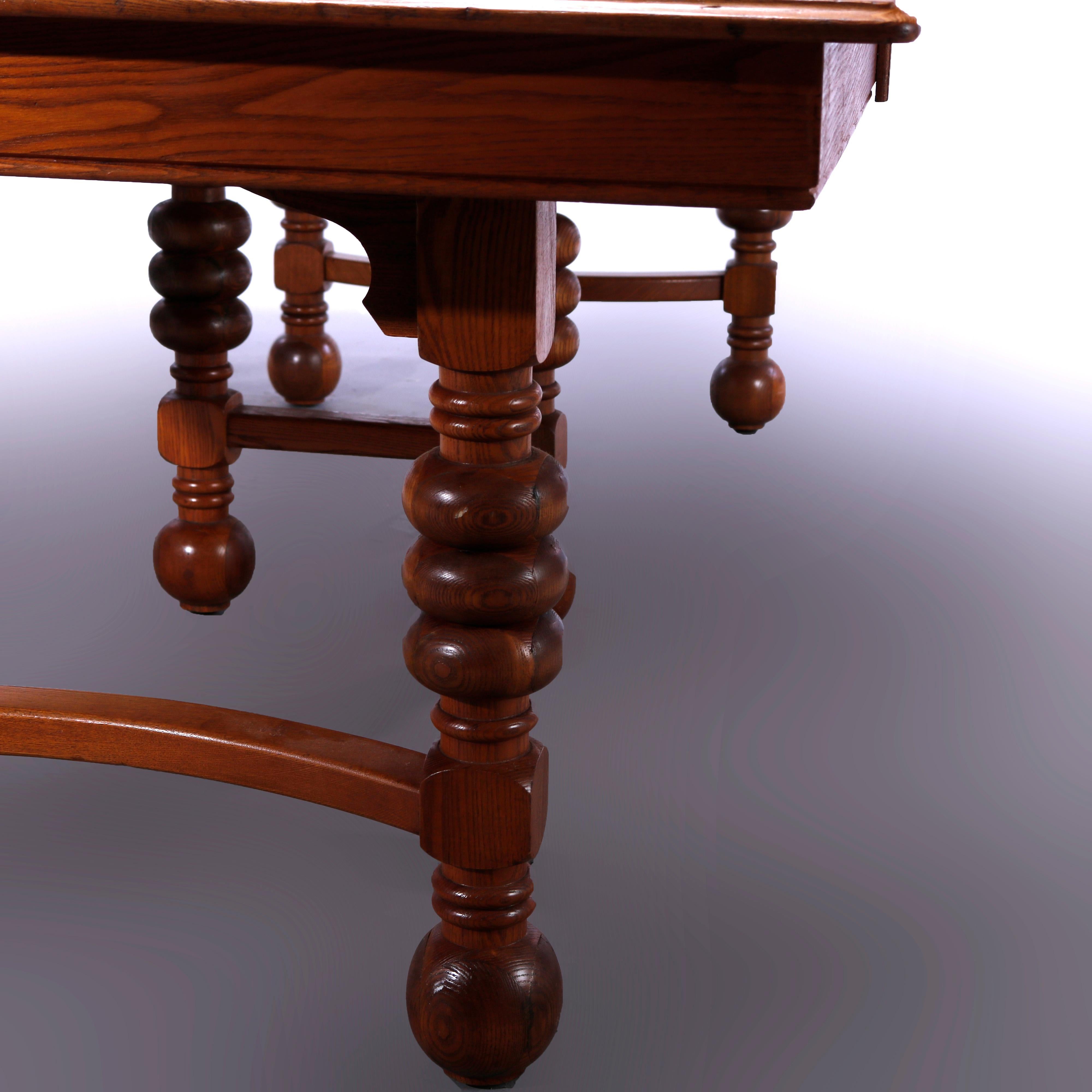 Antique Square Oak Extension Dining Table with Five Banquet Leaves, c1900 3