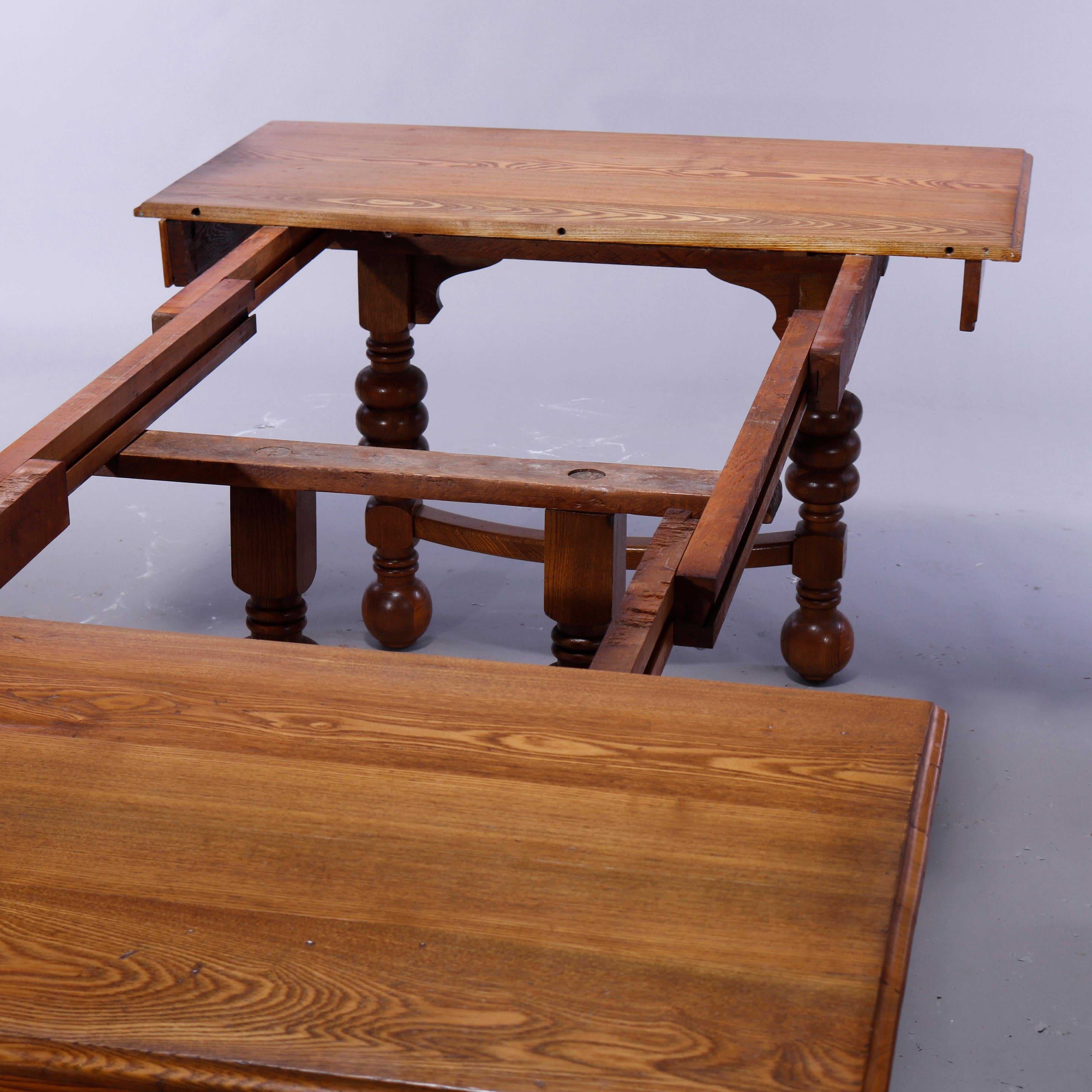 Antique Square Oak Extension Dining Table with Five Banquet Leaves, c1900 8