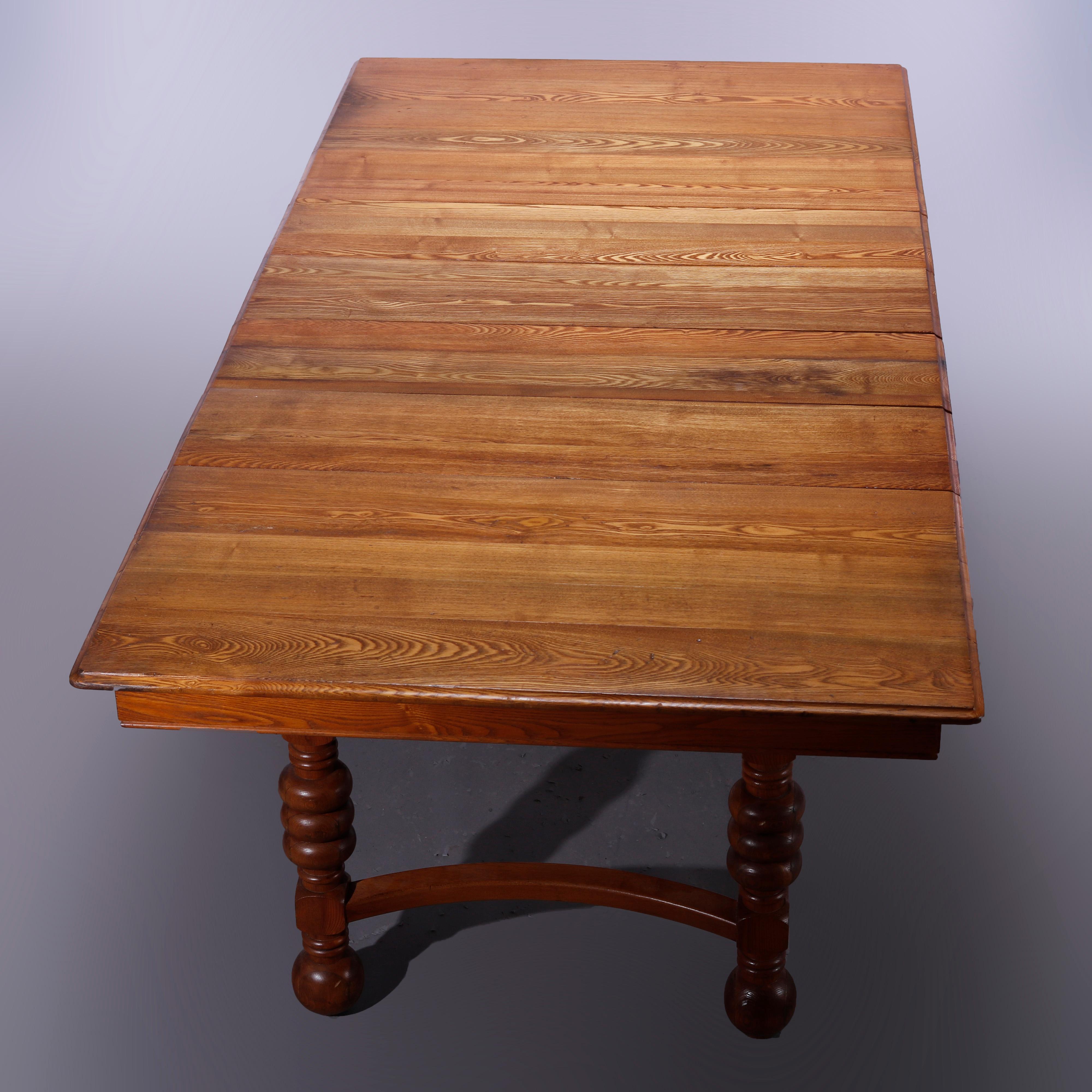 20th Century Antique Square Oak Extension Dining Table with Five Banquet Leaves, c1900