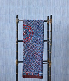 Antique Square Ottoman Block Print Textile in Blue and Purple, 19th Century