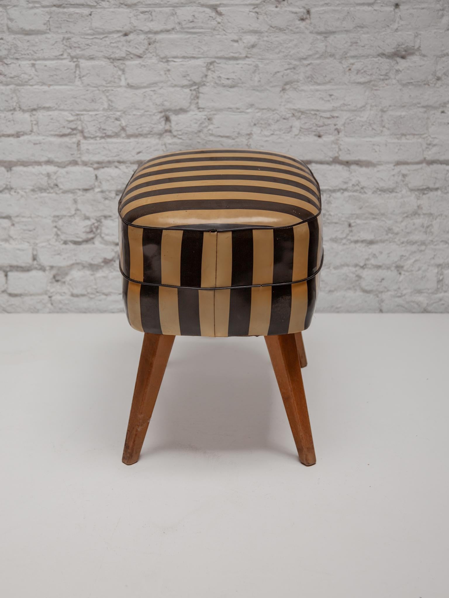 Antique Square Ottoman, Stool Black and White Seat, France 1910 In Good Condition For Sale In Antwerp, BE
