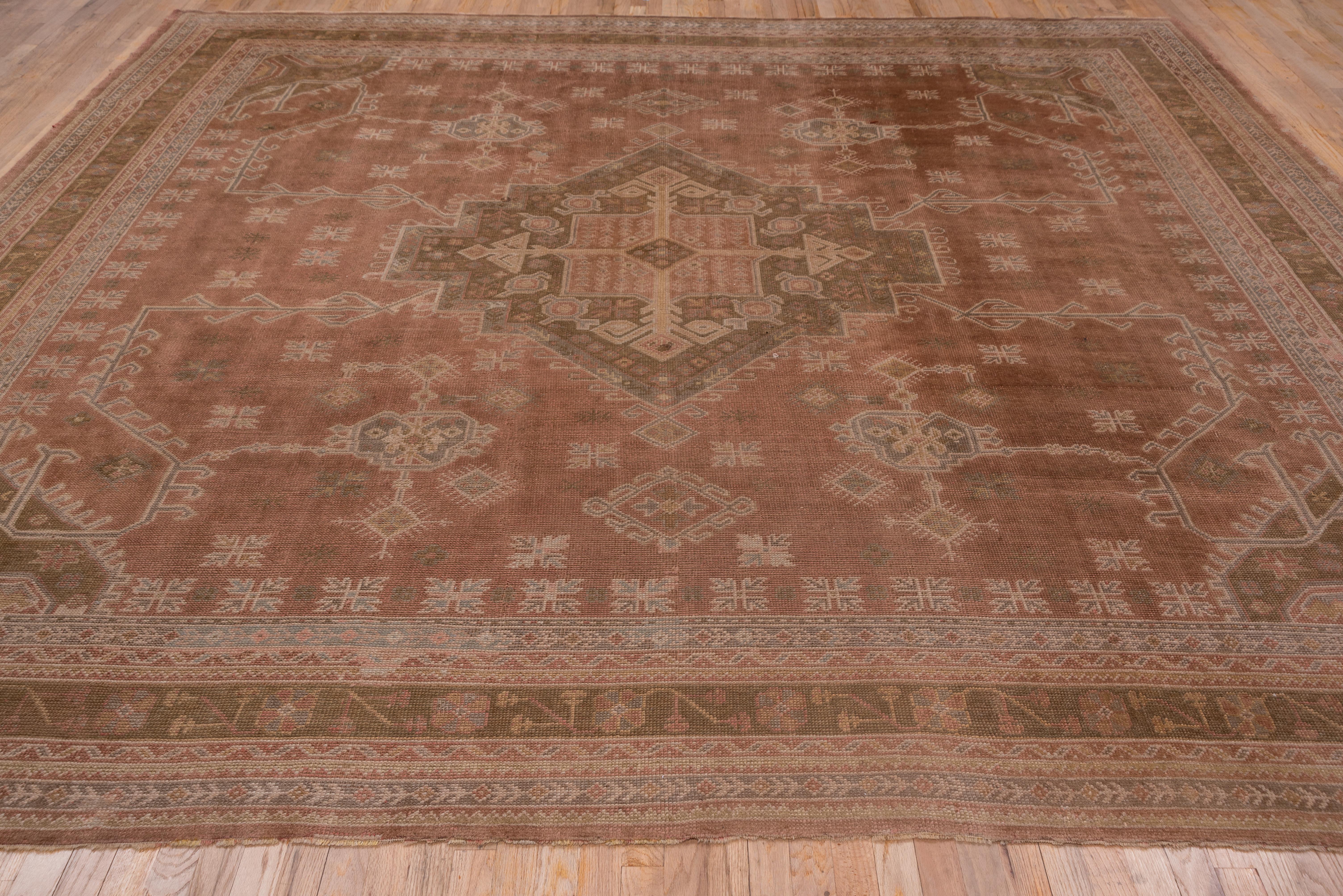 Antique Square Oushak Carpet, Pink Field In Good Condition For Sale In New York, NY