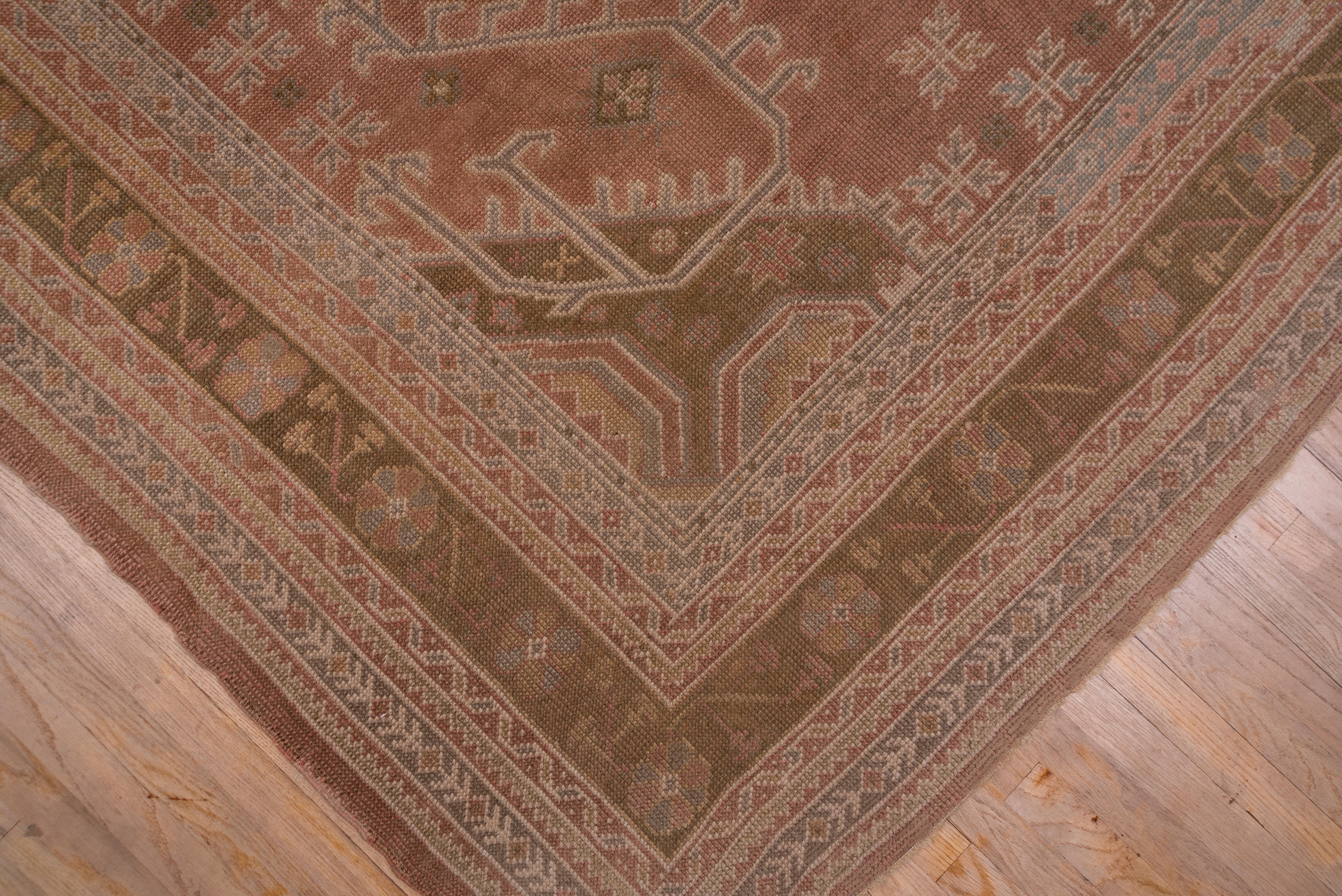Antique Square Oushak Carpet, Pink Field For Sale 1