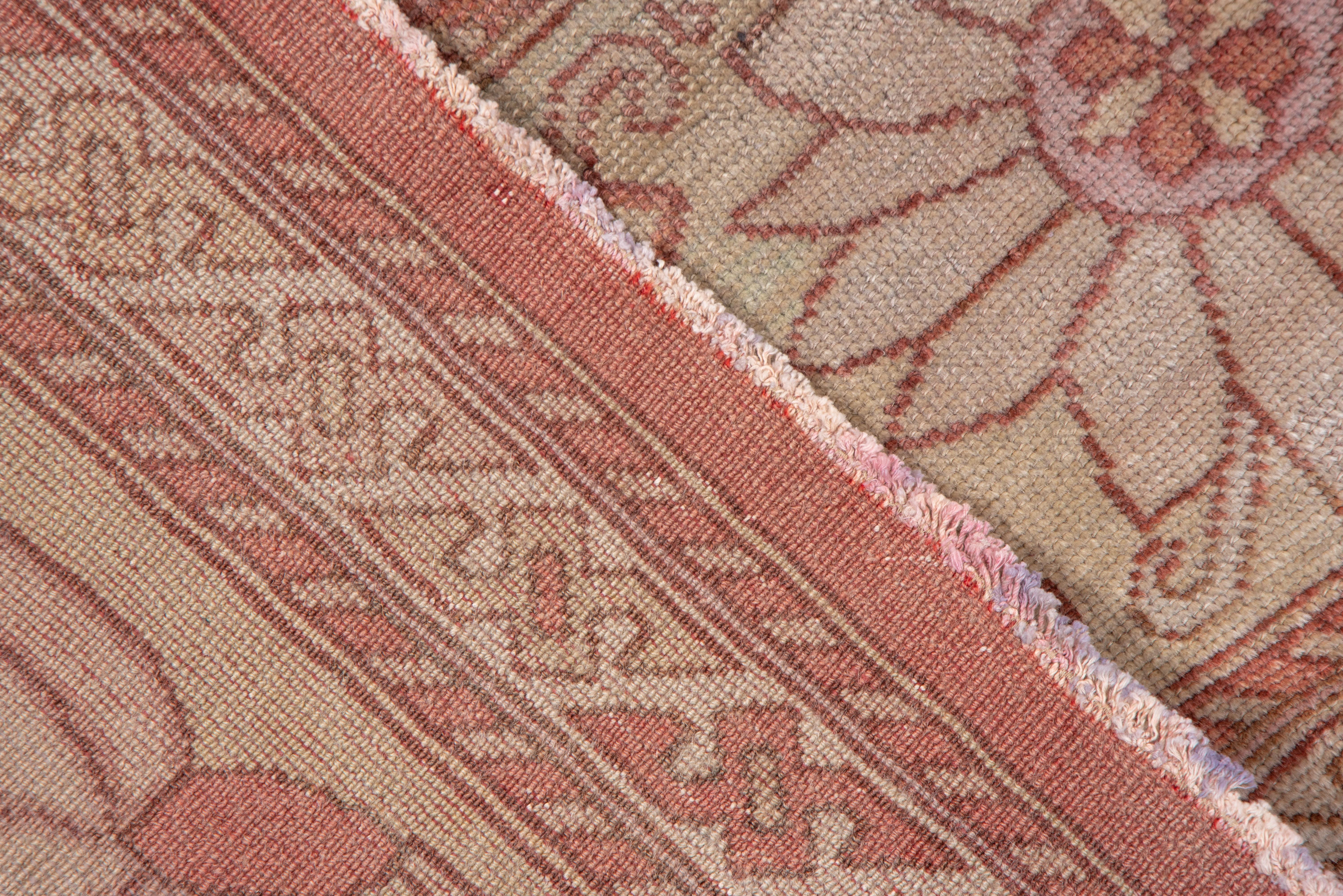 Turkish Antique Square Oushak Carpet, Pink Field, Lightly Distressed