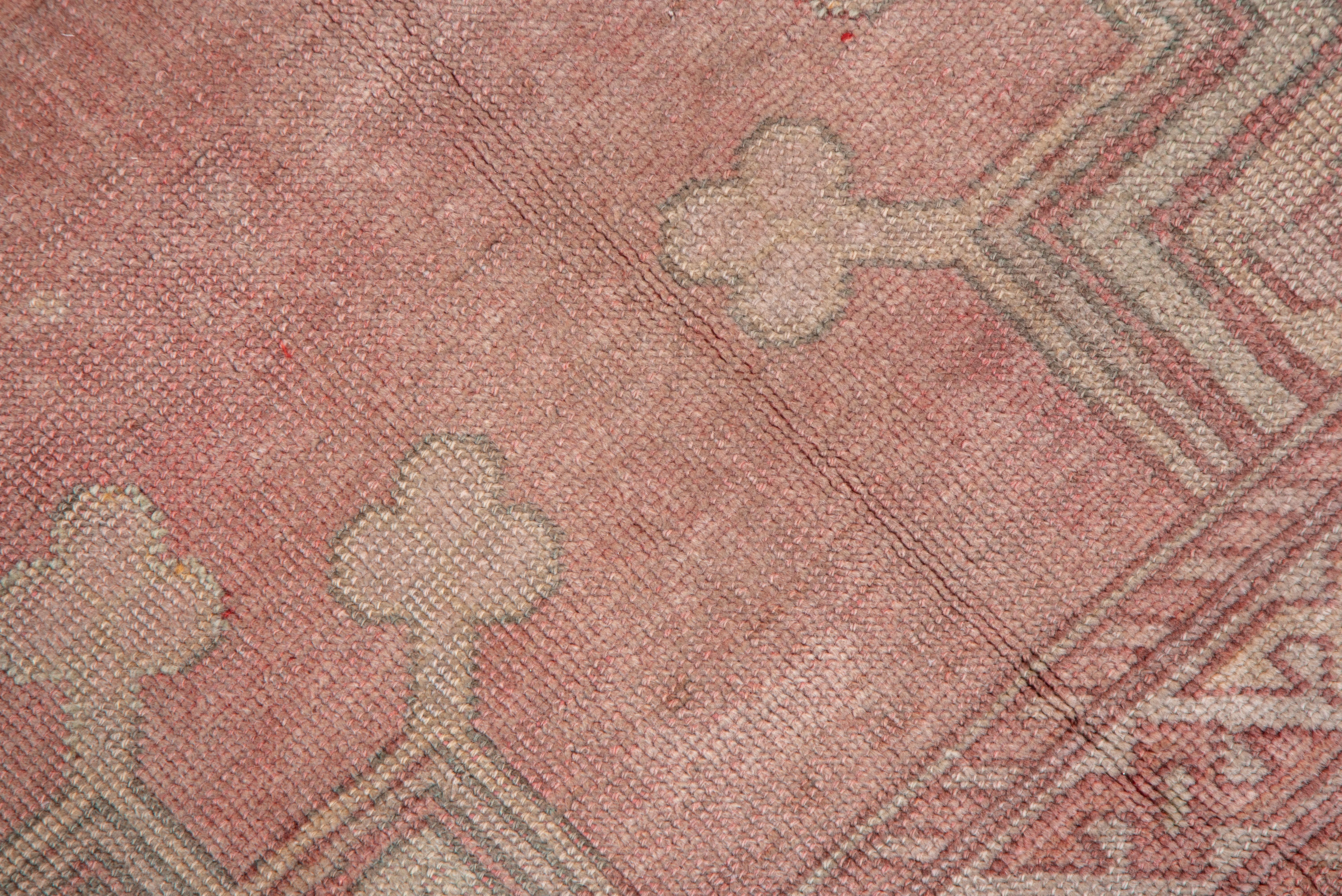 Wool Antique Square Oushak Carpet, Pink Field, Lightly Distressed