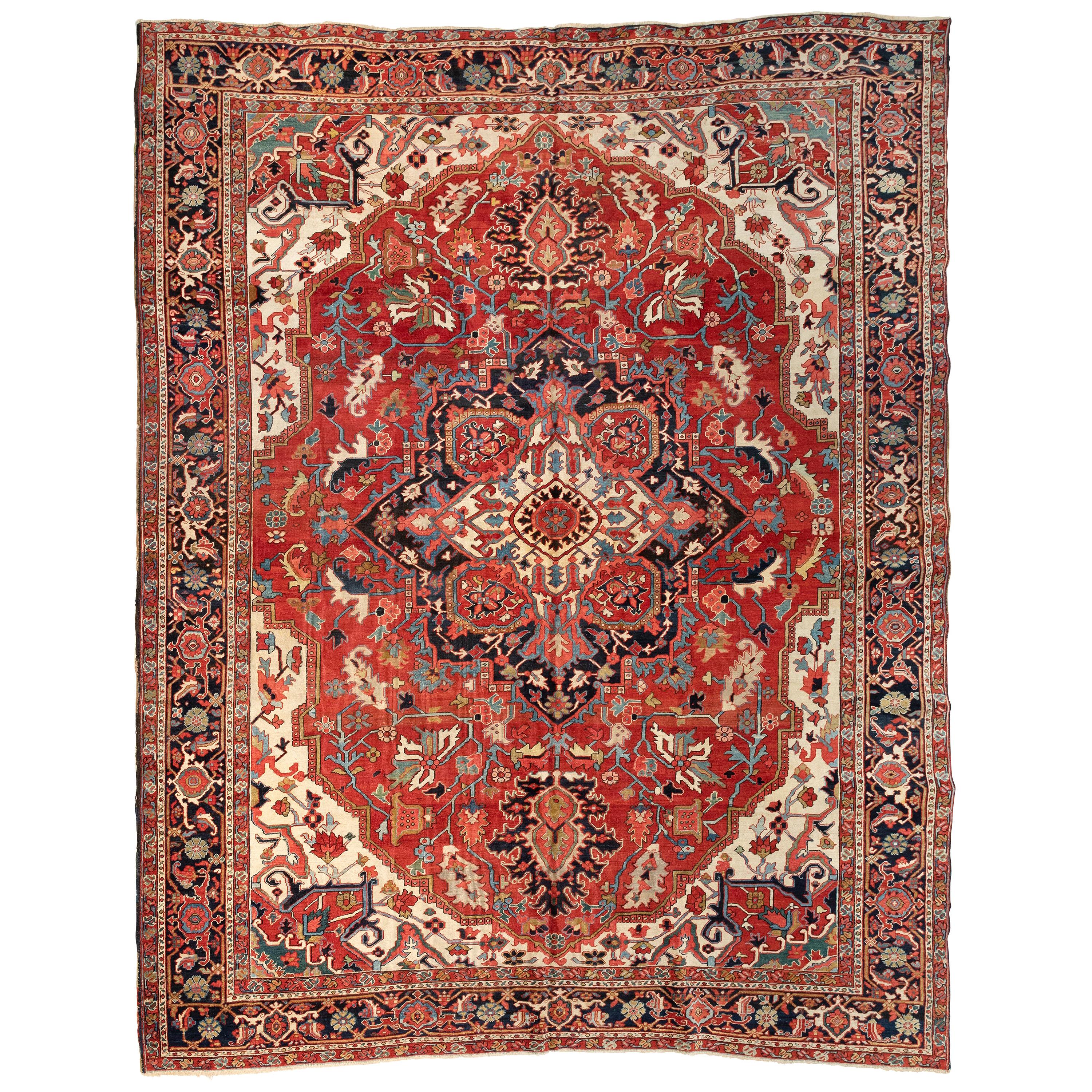 Antique Square Persian Serapi Rug 9.10 x 11.11 ft For Sale