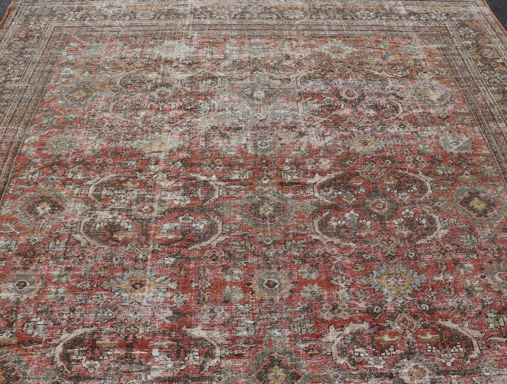 Persiano Antico Mahal persiano quadrato Sultanabad con design floreale 11'0 x 12'6 in vendita