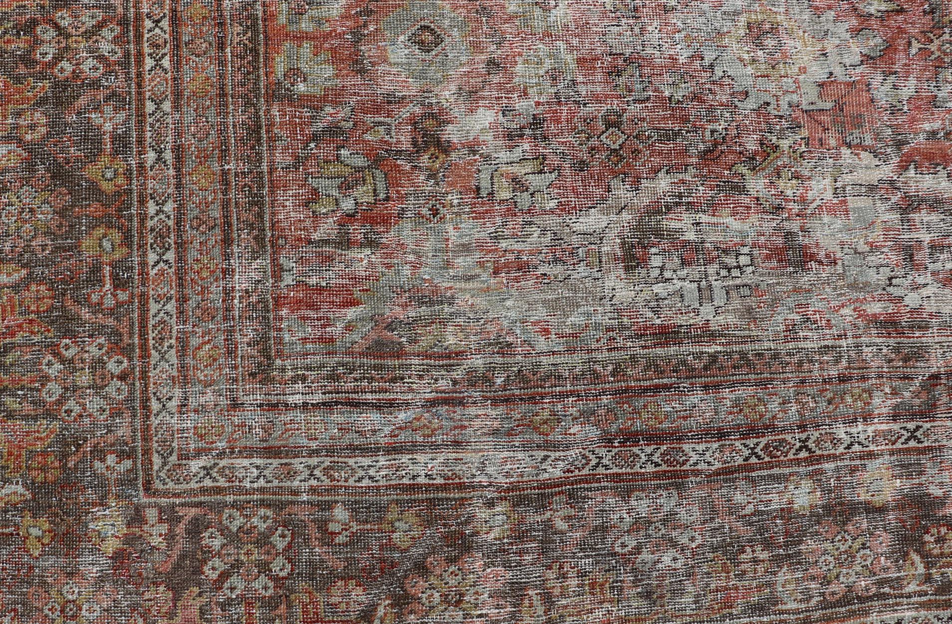 Lana Antico Mahal persiano quadrato Sultanabad con design floreale 11'0 x 12'6 in vendita