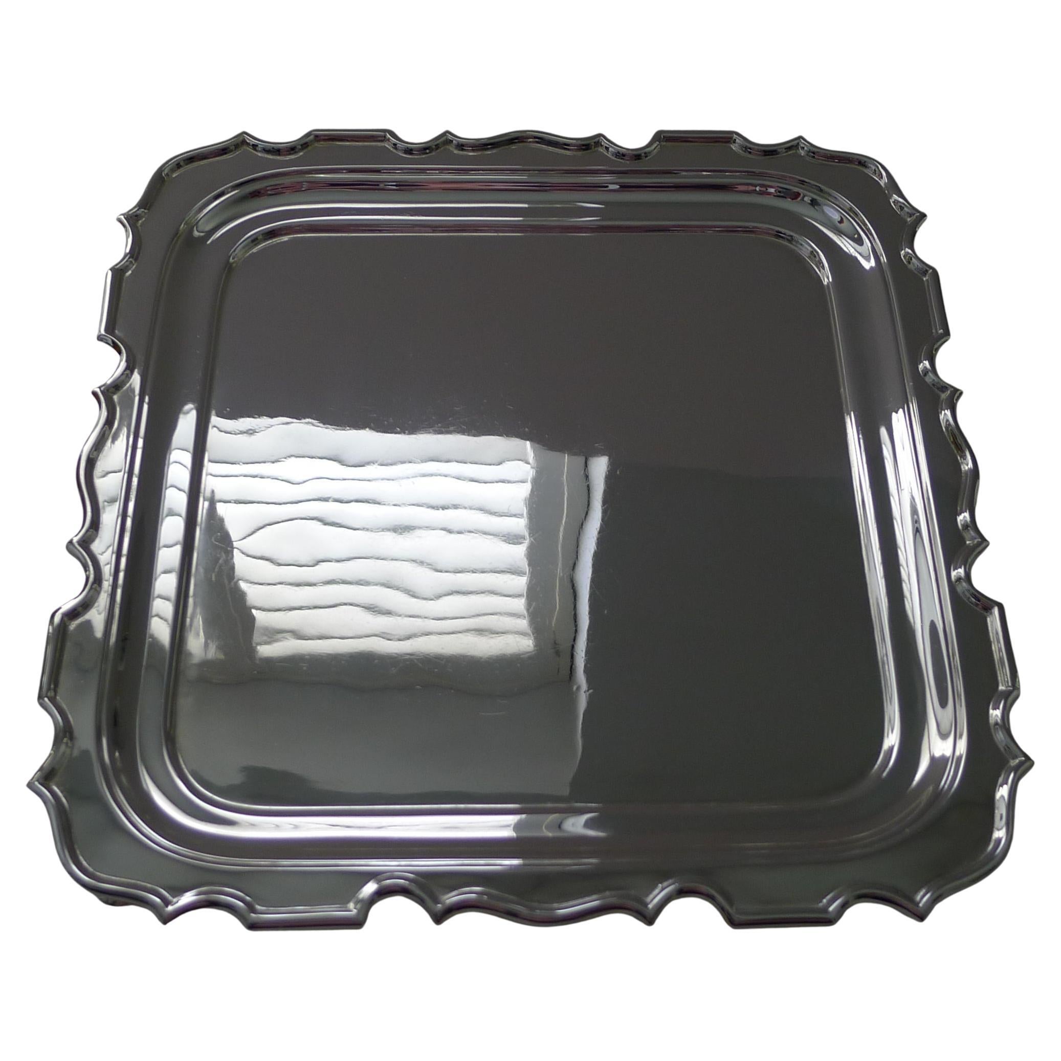 Bandeja cuadrada antigua plateada para cócteles/bebidas de Walker & Hall c.1920