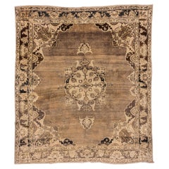 Antique Square Turkish Oushak Rug, Brown Field, Center Medallion