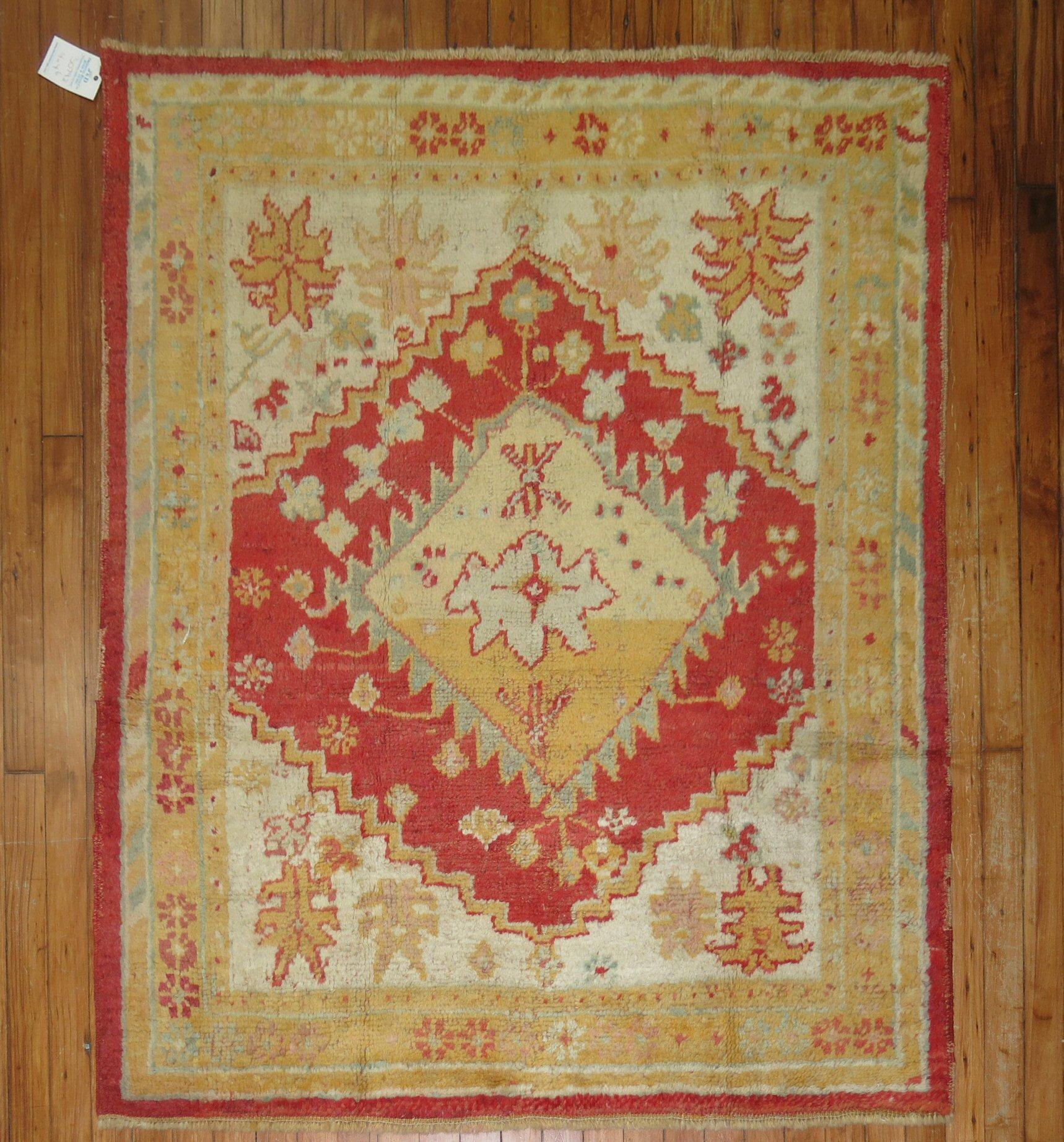 Hand-Woven Antique Square Turkish Oushak Rug For Sale