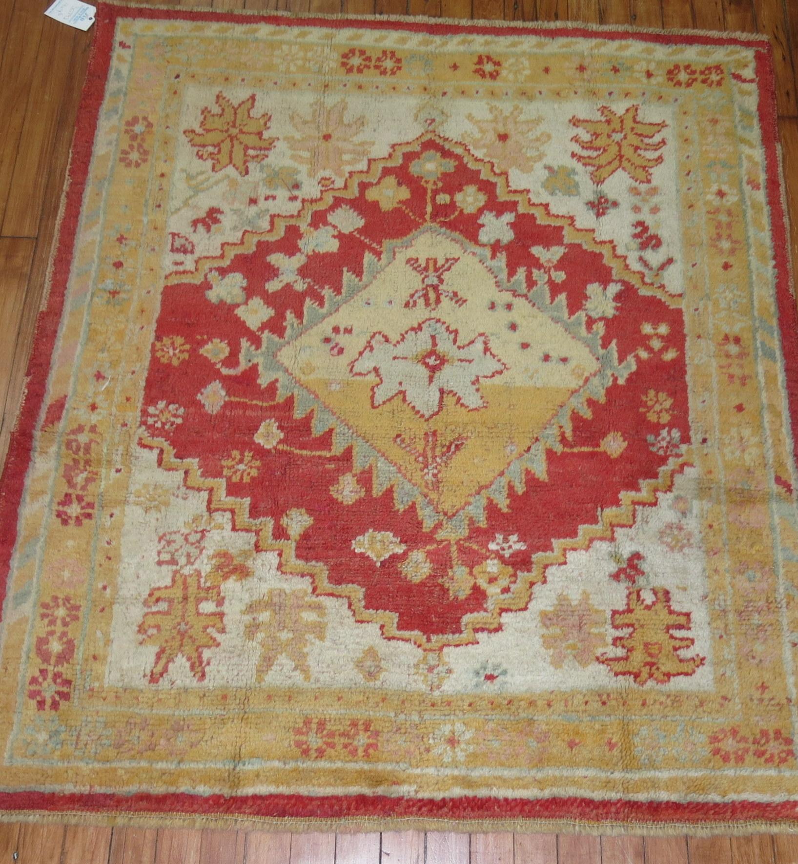 Antique Square Turkish Oushak Rug In Good Condition For Sale In New York, NY