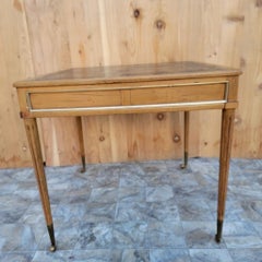 Antique Square Wood Tooled Leather Top Game Table