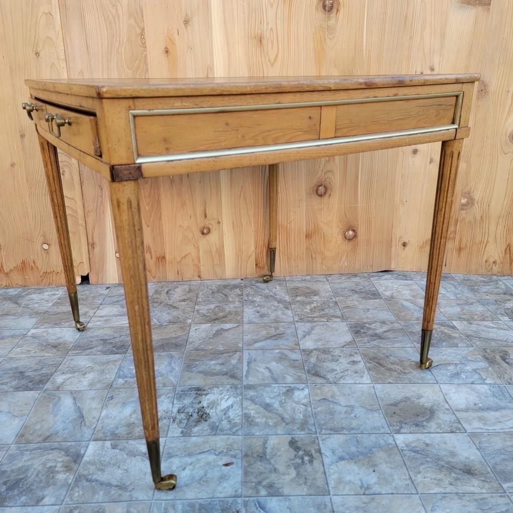 Antique Square Wood Tooled Leather Top Game Table In Good Condition In Chicago, IL