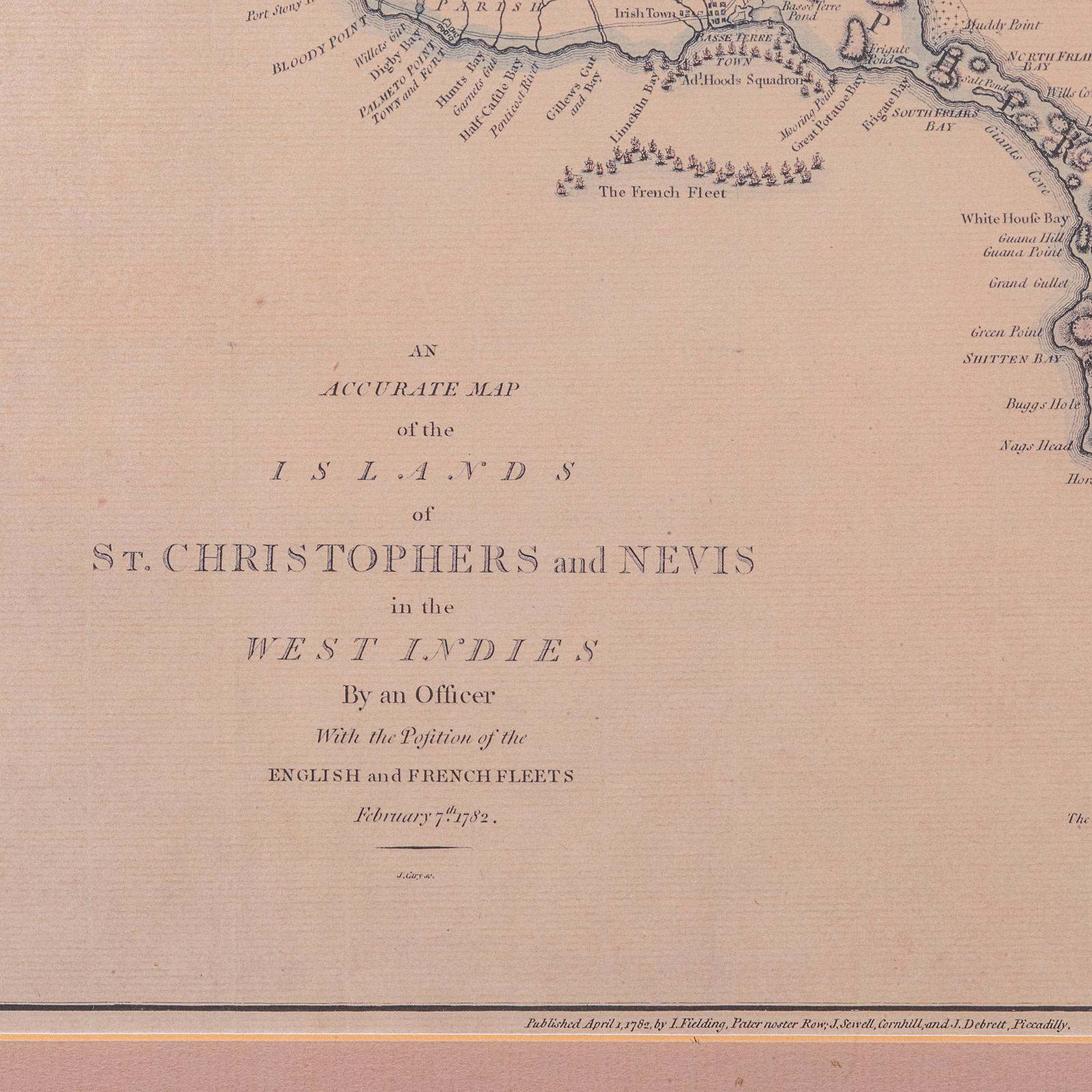 Carte ancienne de St Christophe et Nevis, anglaise, cartographie des Caraïbes, géorgienne Bon état - En vente à Hele, Devon, GB