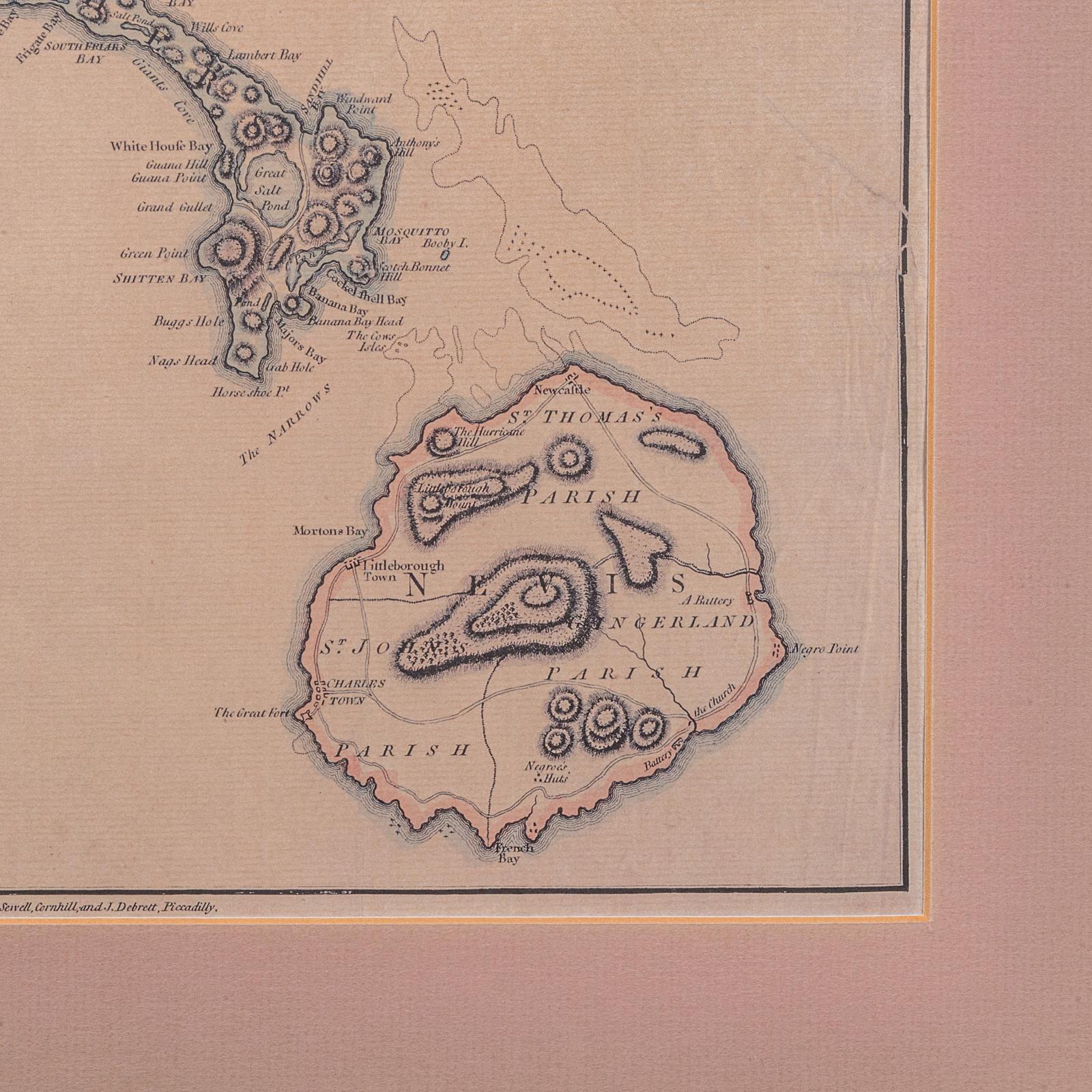 Verre Carte ancienne de St Christophe et Nevis, anglaise, cartographie des Caraïbes, géorgienne en vente