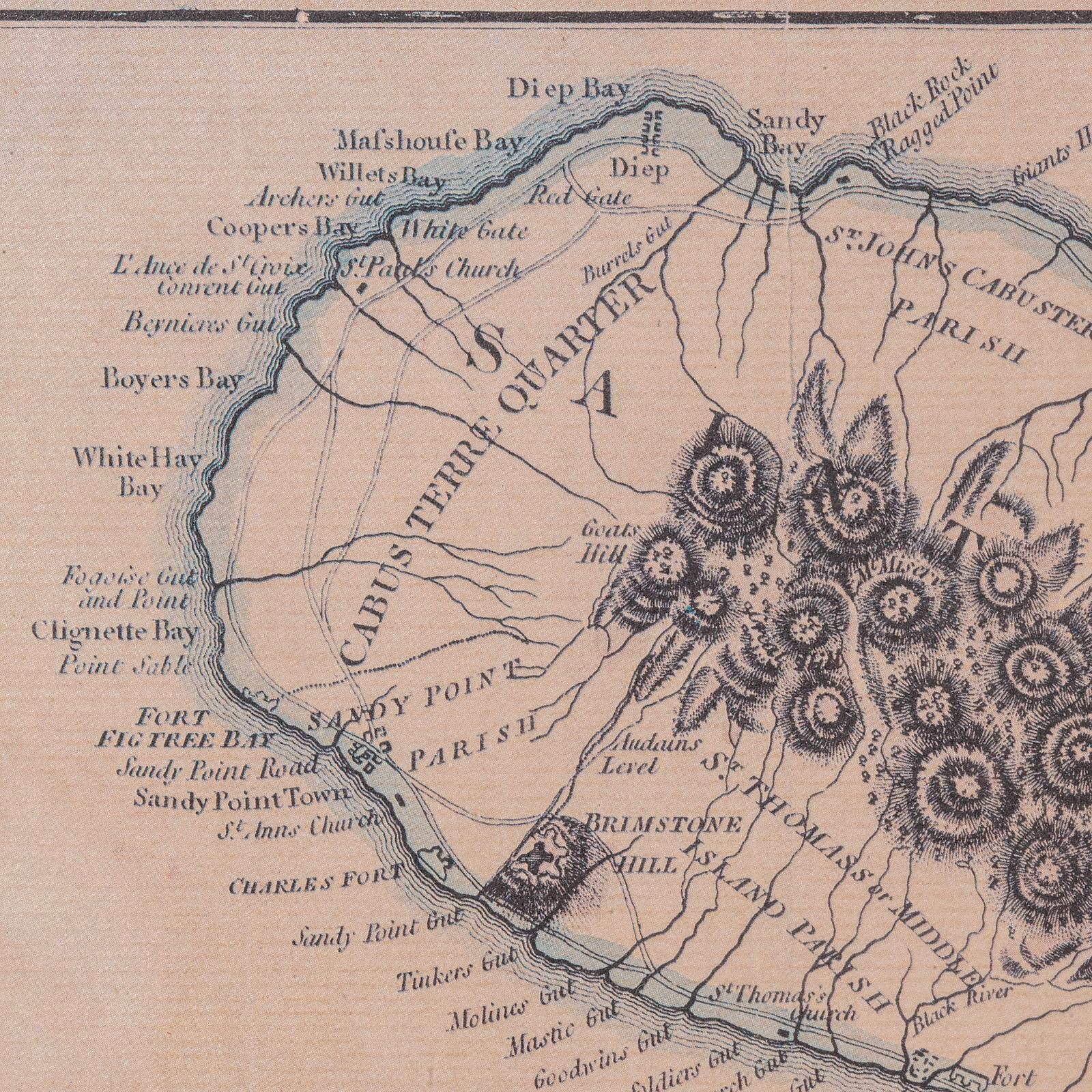 Carte ancienne de St Christophe et Nevis, anglaise, cartographie des Caraïbes, géorgienne en vente 2