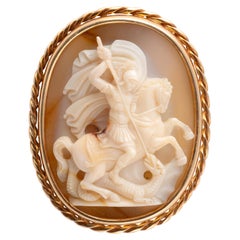 Antiguo broche de ágata camafeo San Jorge matando al dragón