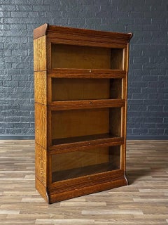 Antique Stackable Barristers Oak Bookcase w/ Glass Sliding Doors