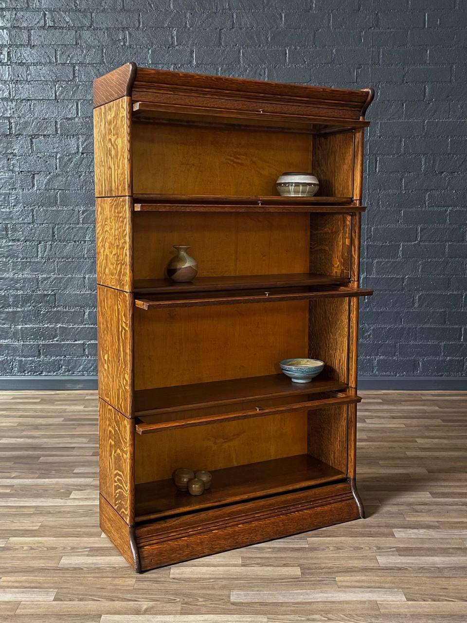 American Antique Stackable Barristers Oak Bookcase w/ Glass Sliding Doors For Sale